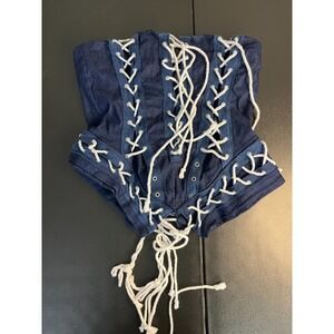 Love Highlight Navy Lace Up Sleeveless Corset‎ Top White Size Small